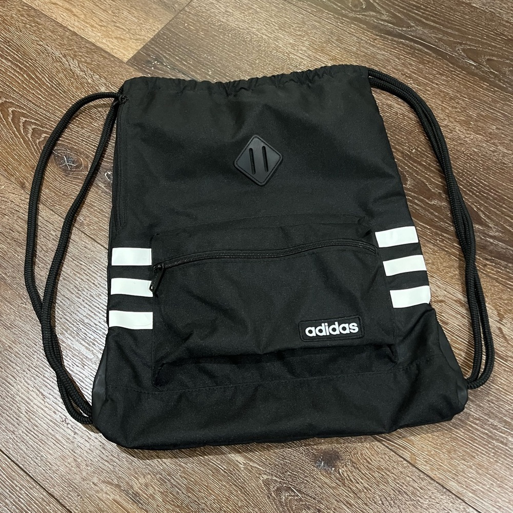 Adidas Black and White Drawstring Backpack